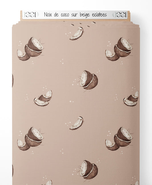 Tissu - Noix de coco sur beige éclatées