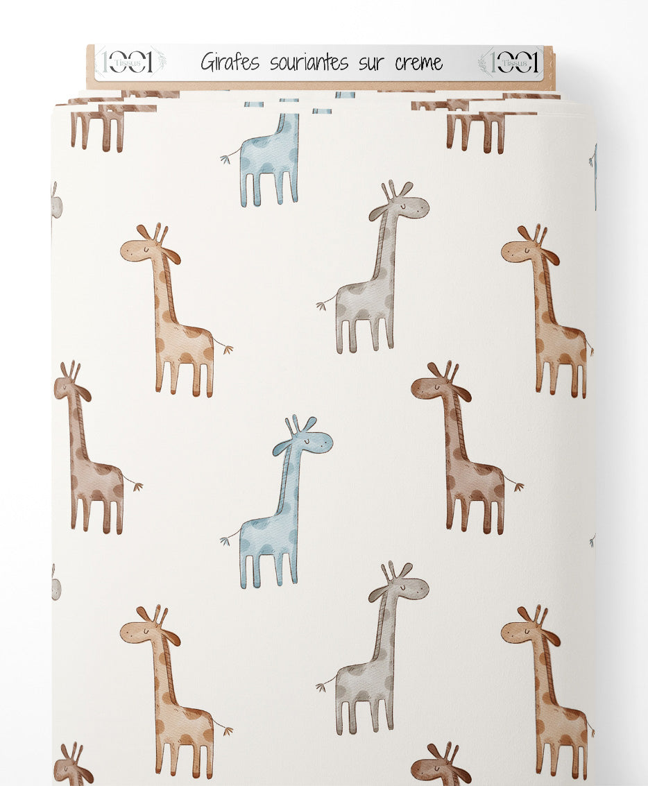 Tissu - Girafes souriantes sur crème