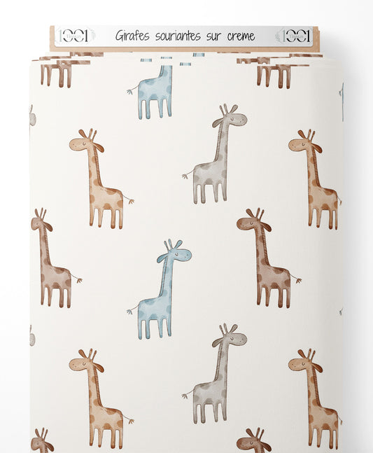 Tissu - Girafes souriantes sur crème
