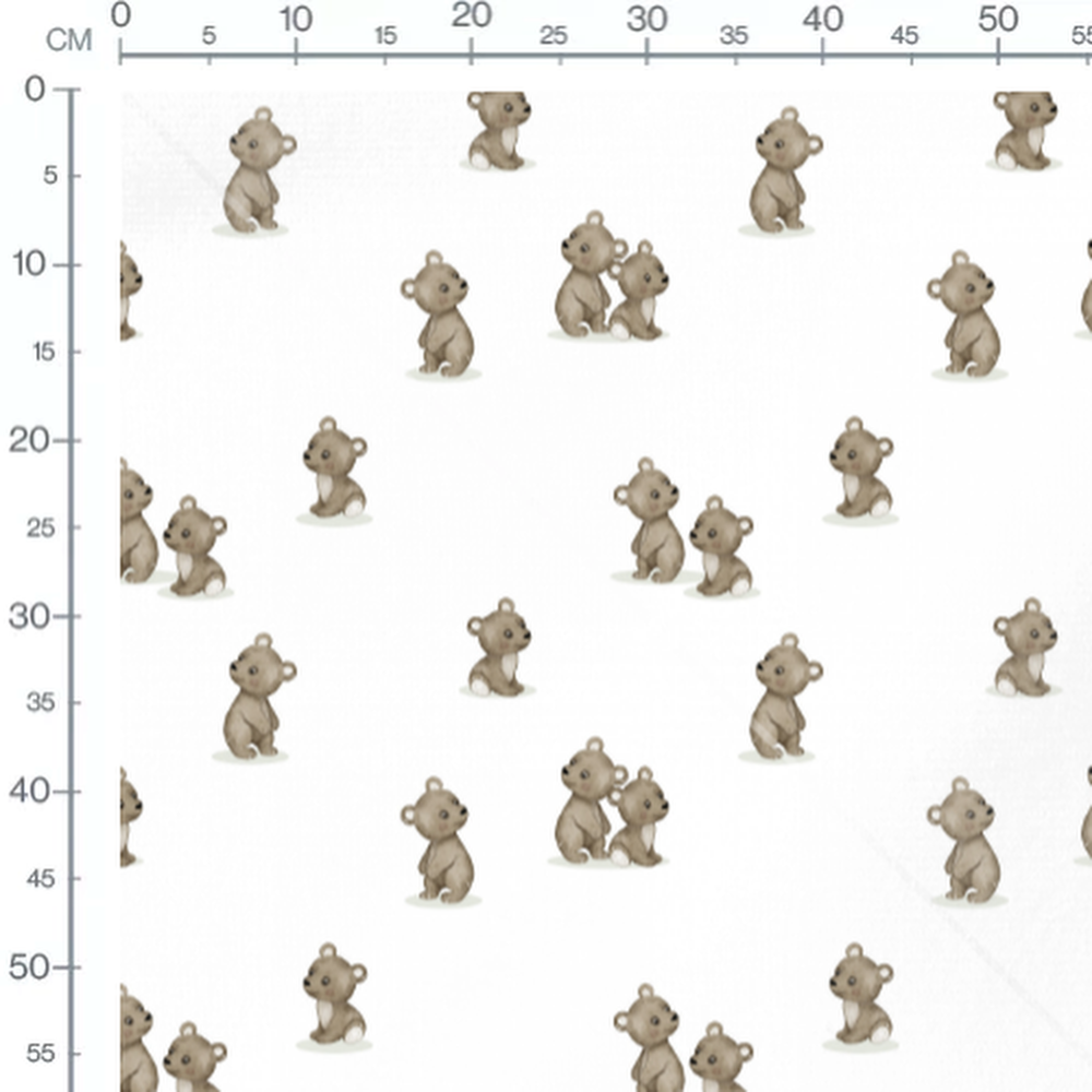 Tissu - Oursons gris sur fond blanc