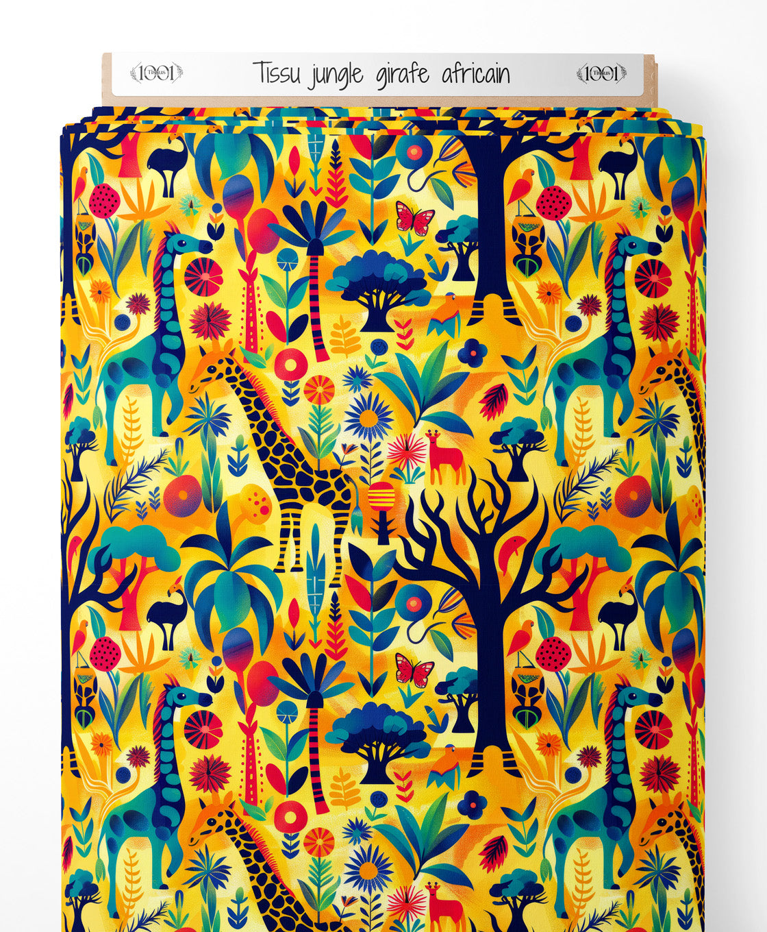 Tissu - jungle girafe africain