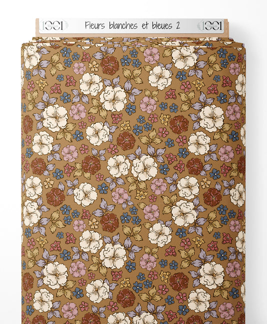 Tissu - Fleurs blanches et bleues 2