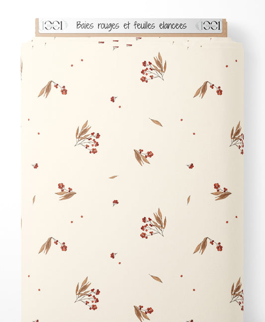 Tissu - Baies rouges et feuilles élancées