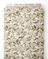 Tissu - Oiseaux bruns et fleurs blanches