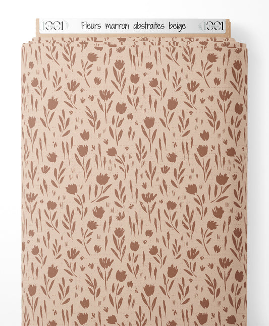 Tissu - Fleurs marron abstraites beige