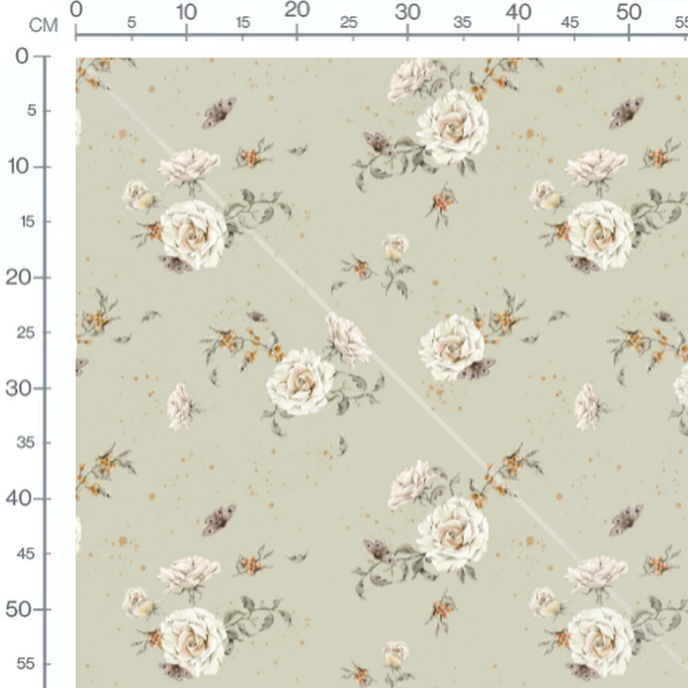 Tissu - Roses et papillons beiges