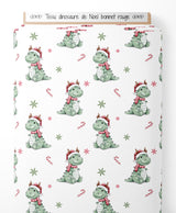 Tissu - dinosaure de Noel bonnet rouge