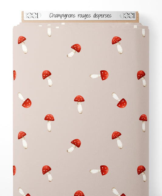 Tissu - Champignons rouges dispersés