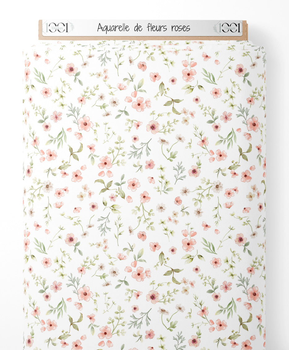 Tissu - Aquarelle de fleurs roses