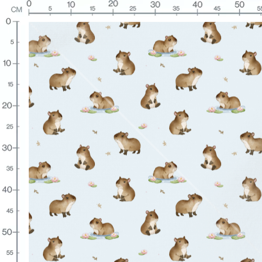 Tissu - Capybaras et nénuphars roses 2