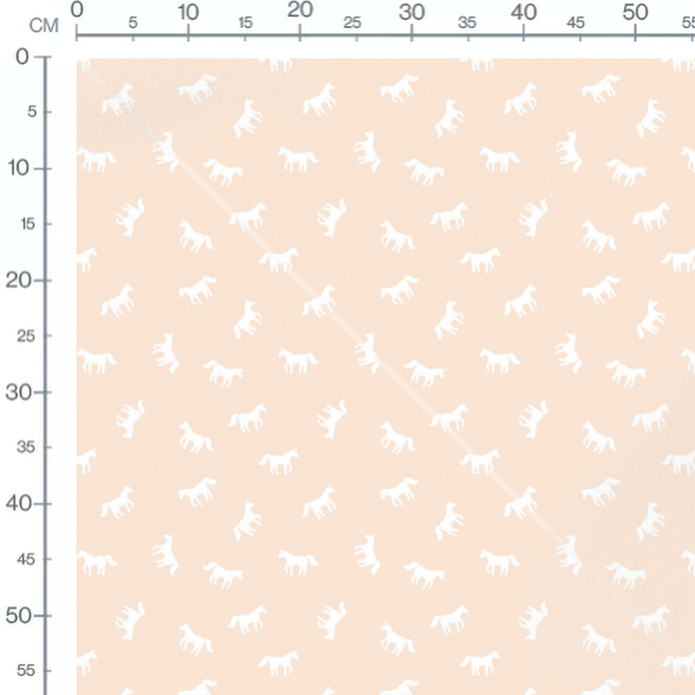 Tissu - Licornes blanches sur fond pêche