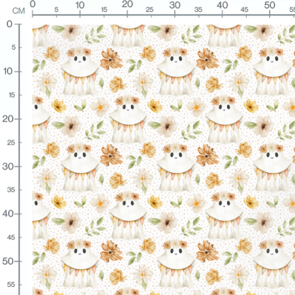 Tissu - Fantômes et fleurs pastel