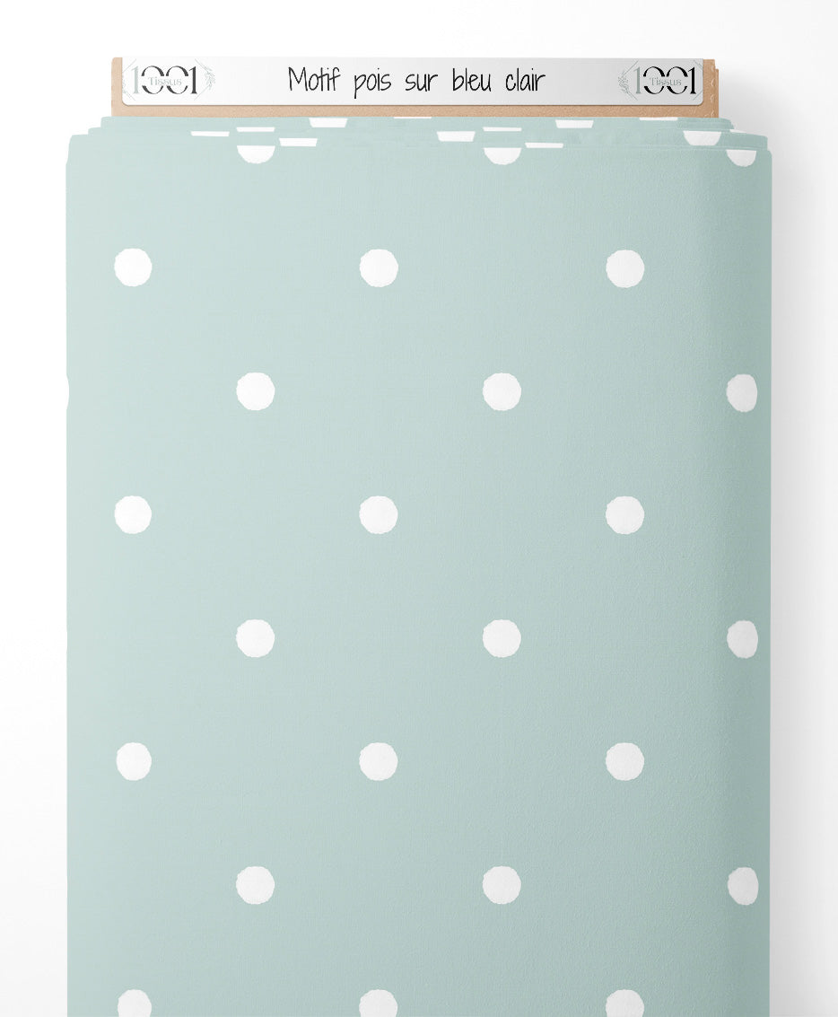 Tissu - Motif pois sur bleu clair