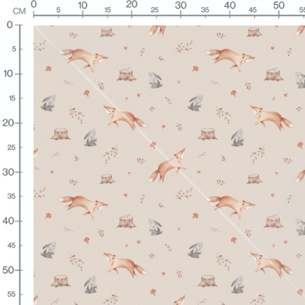 Tissu - Renards et lapins sur beige