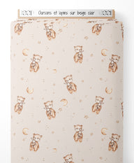 Tissu - Oursons et lapins sur beige clair