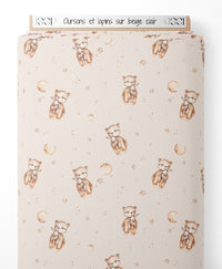 Tissu - Oursons et lapins sur beige clair