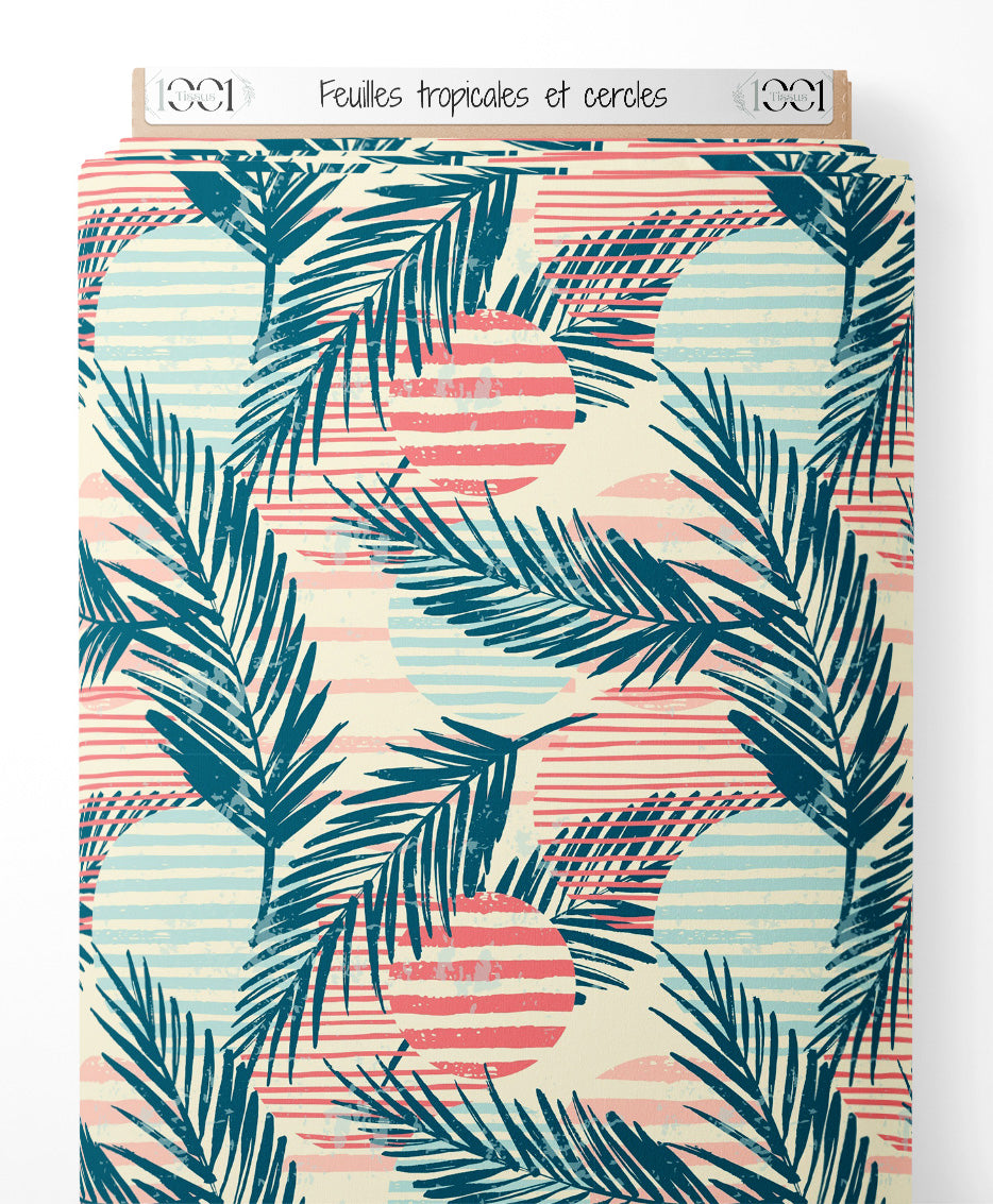 Tissu - Feuilles tropicales et cercles