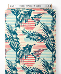 Tissu - Feuilles tropicales et cercles
