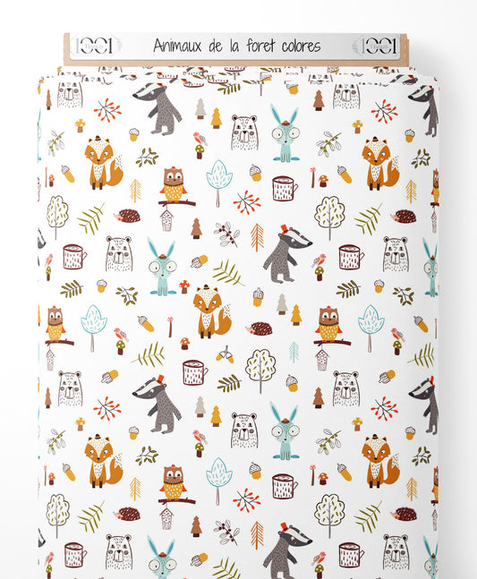 Tissu - Animaux de la forêt colorés