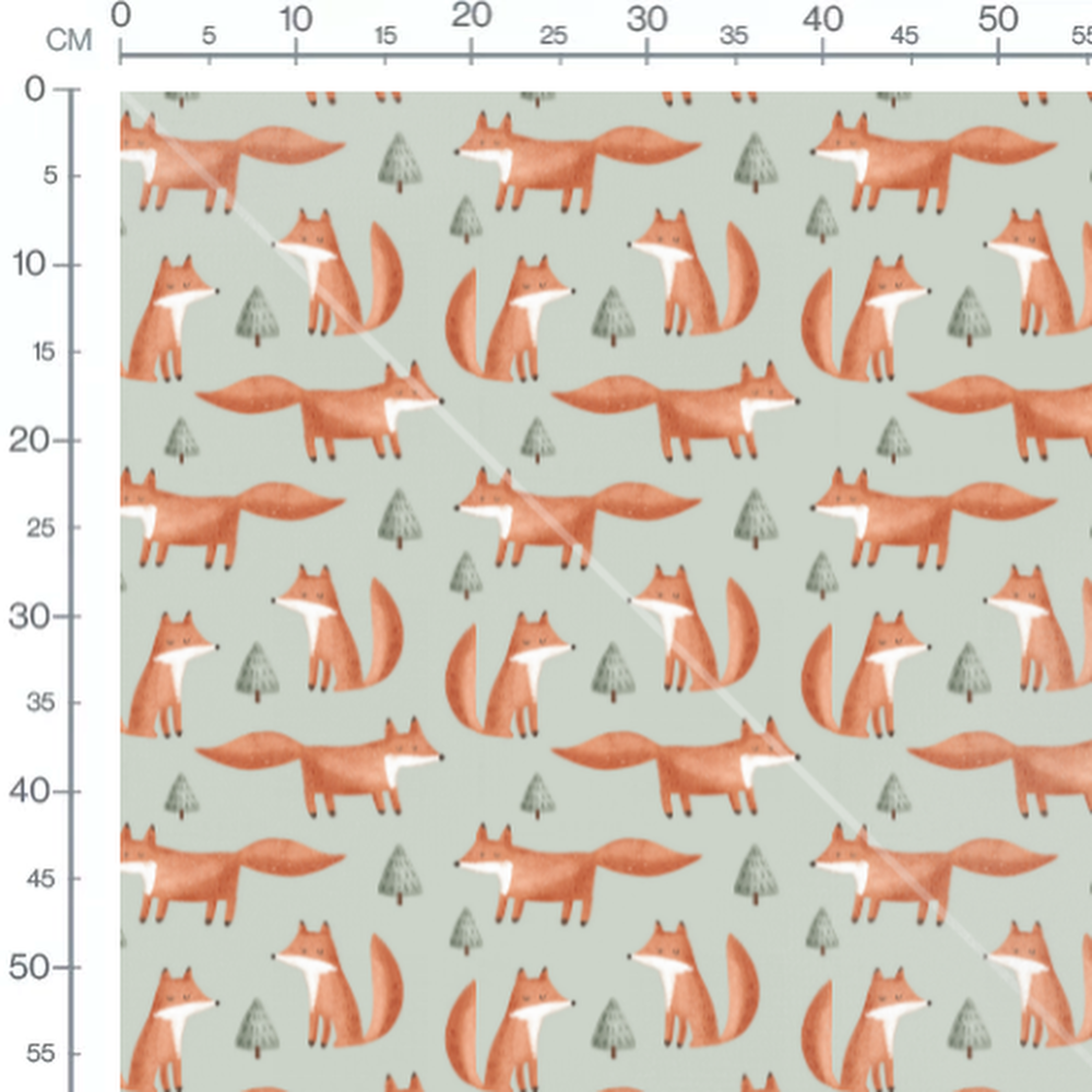 Tissu - Renards et sapins verts