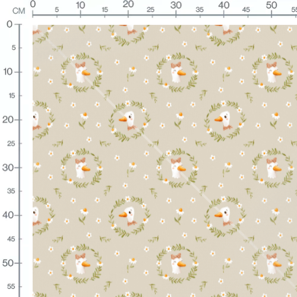 Tissu - Canards et fleurs sur fond beige