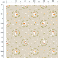 Tissu - Canards et fleurs sur fond beige