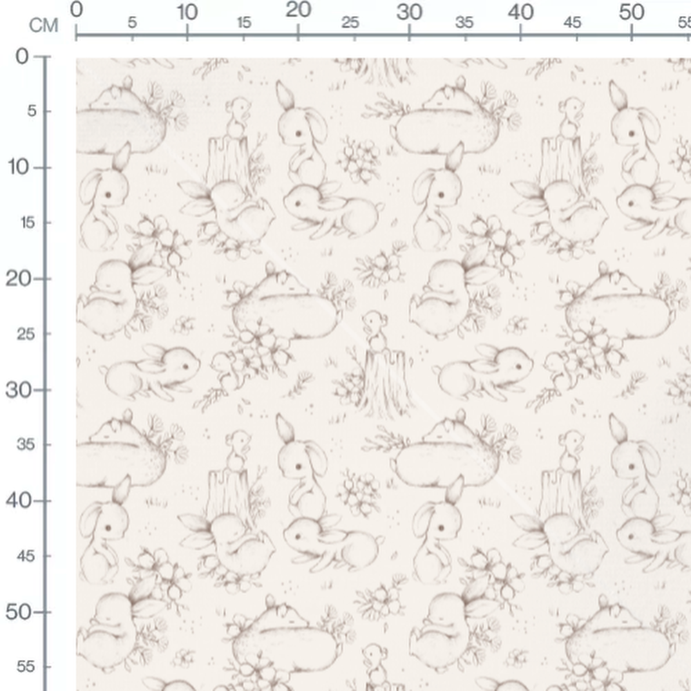 Tissu - Lapins et souris sur crème