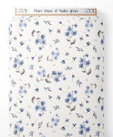 Tissu - Fleurs bleues et feuilles grises