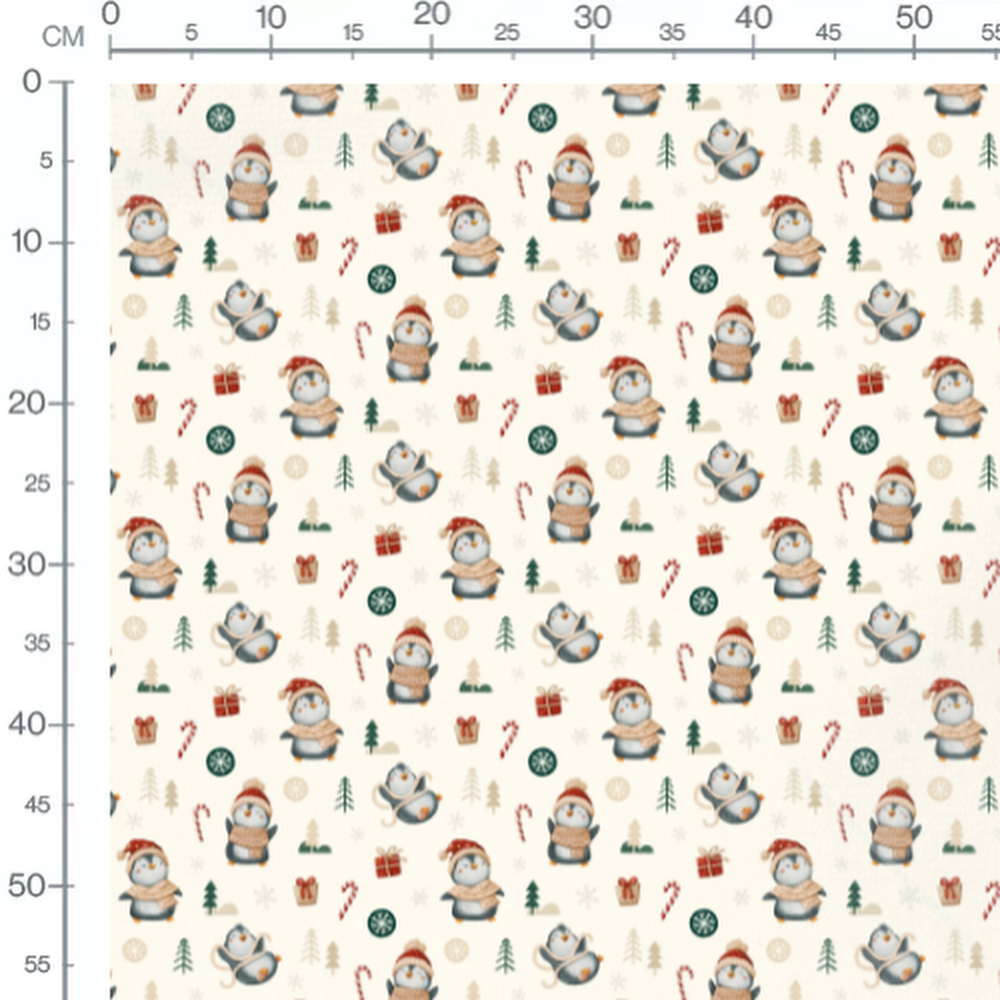 Tissu - Pingouins et cadeaux de Noël