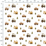 Tissu - Engins et arbres marron