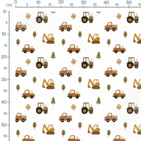 Tissu - Engins et arbres marron