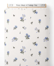 Tissu - Roses bleues et feuillage frais