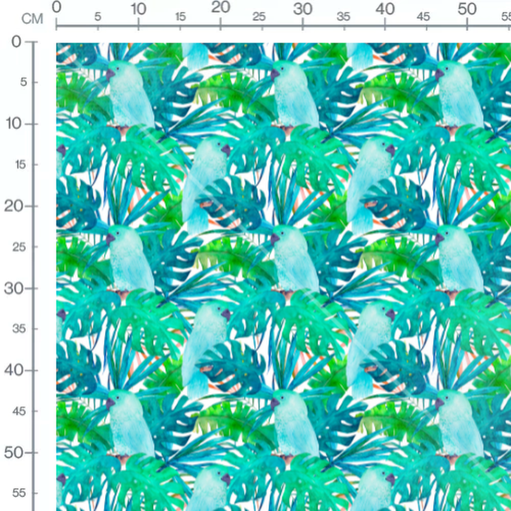 Tissu - Perroquets et feuillages verts