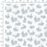 Tissu - Écureuils gris et pois