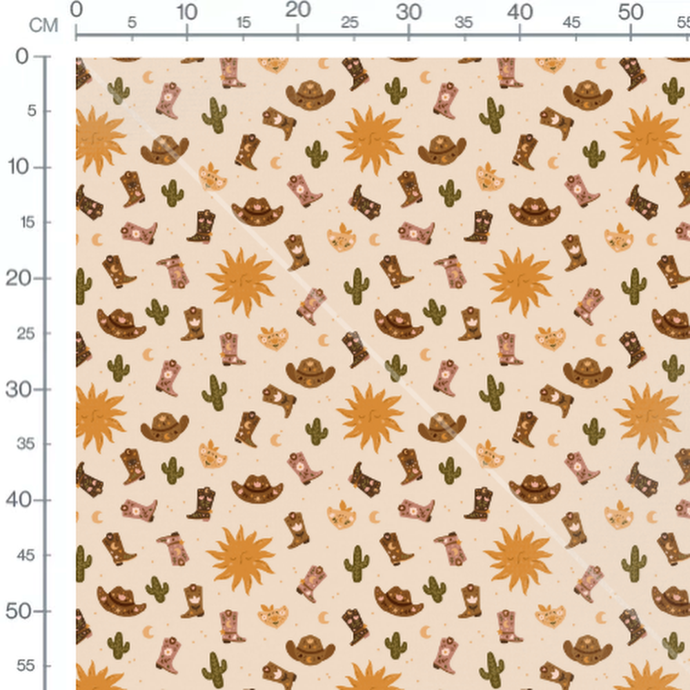 Tissu - Éléments western sur fond beige