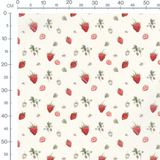 Tissu - Fraises crème et fleurs blanches