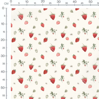 Tissu - Fraises crème et fleurs blanches