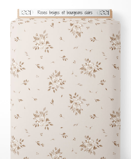 Tissu - Roses beiges et bourgeons clairs