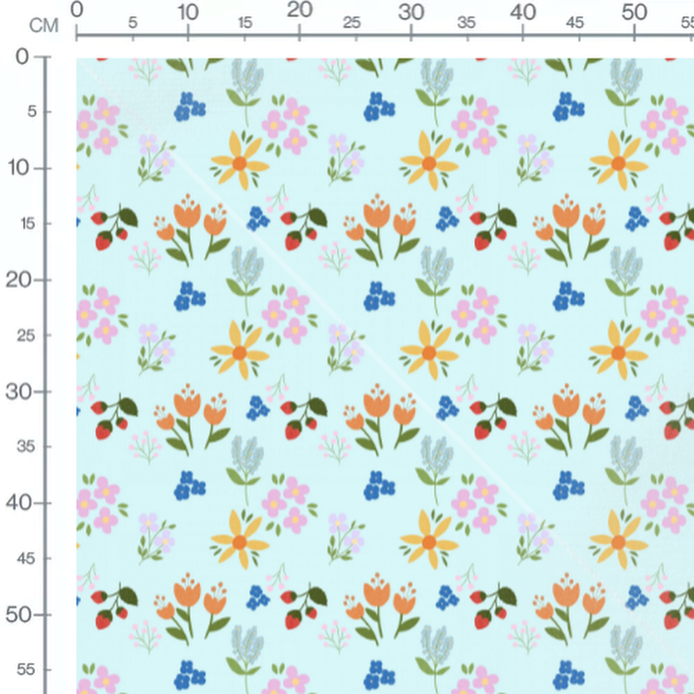 Tissu - Fleurs colorées sur fond bleu