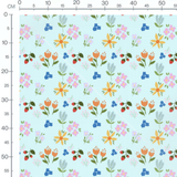 Tissu - Fleurs colorées sur fond bleu