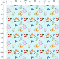 Tissu - Fleurs colorées sur fond bleu
