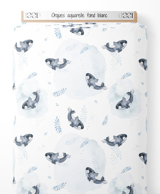 Tissu - Orques aquarelle fond blanc