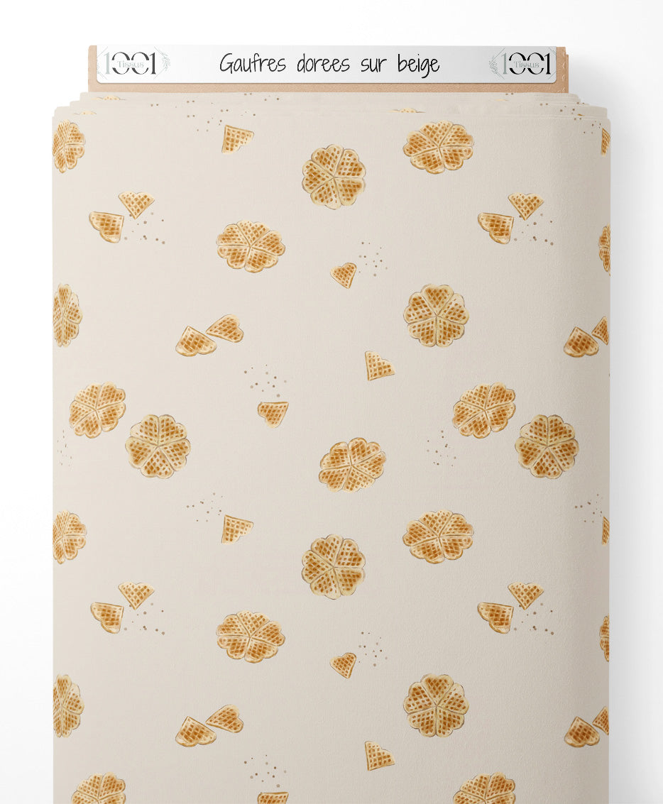 Tissu - Gaufres dorées sur beige