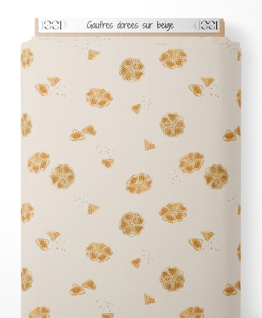 Tissu - Gaufres dorées sur beige