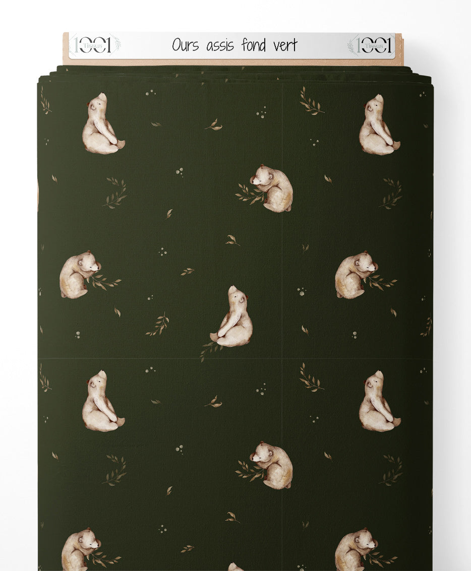 Tissu - Ours assis fond vert