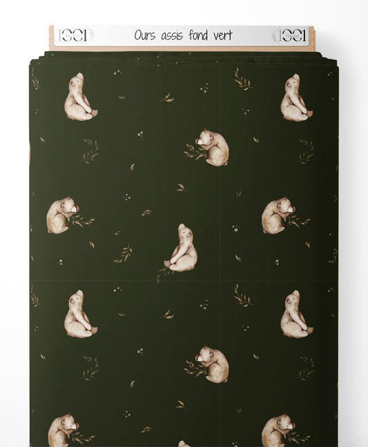 Tissu - Ours assis fond vert