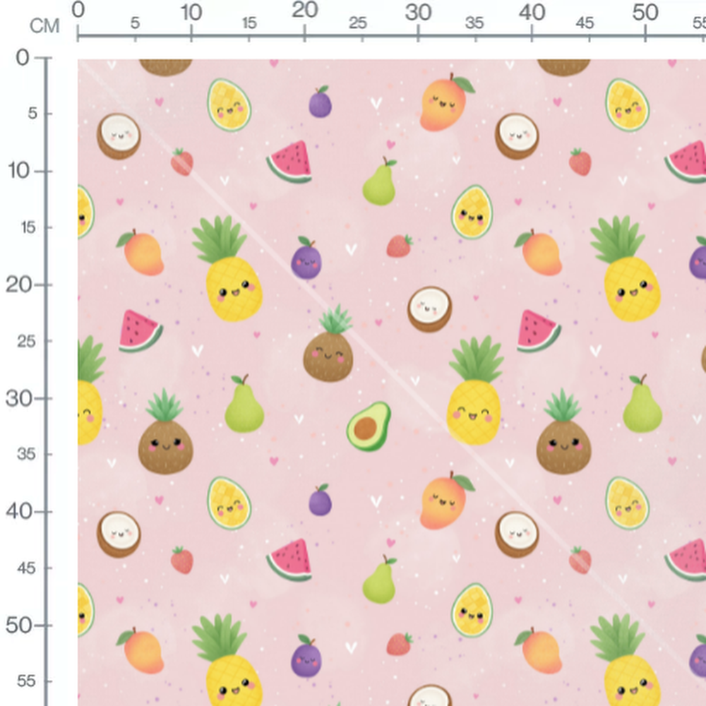 Tissu - Fruits kawaii sur fond rose