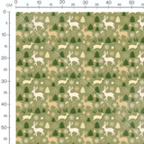 Tissu - Rennes et sapins verts