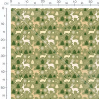 Tissu - Rennes et sapins verts