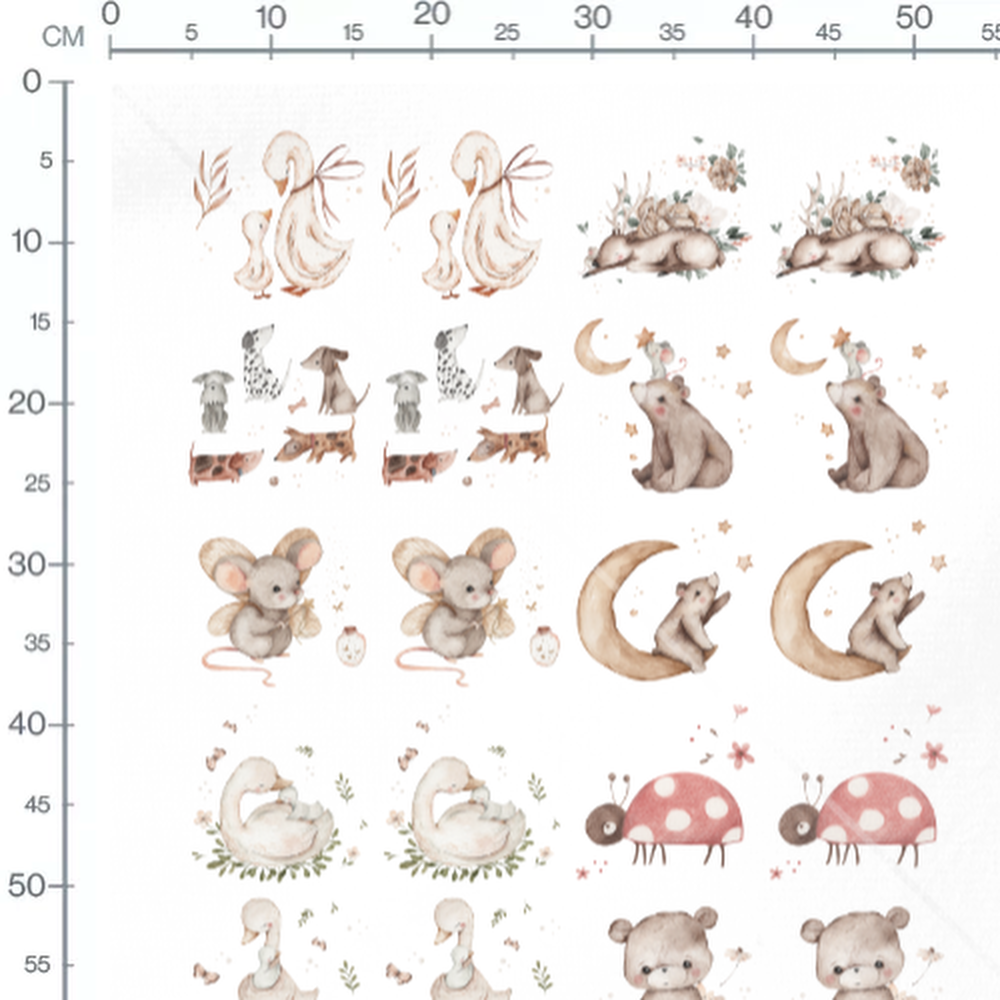 Tissu - Souris et champignons rouges